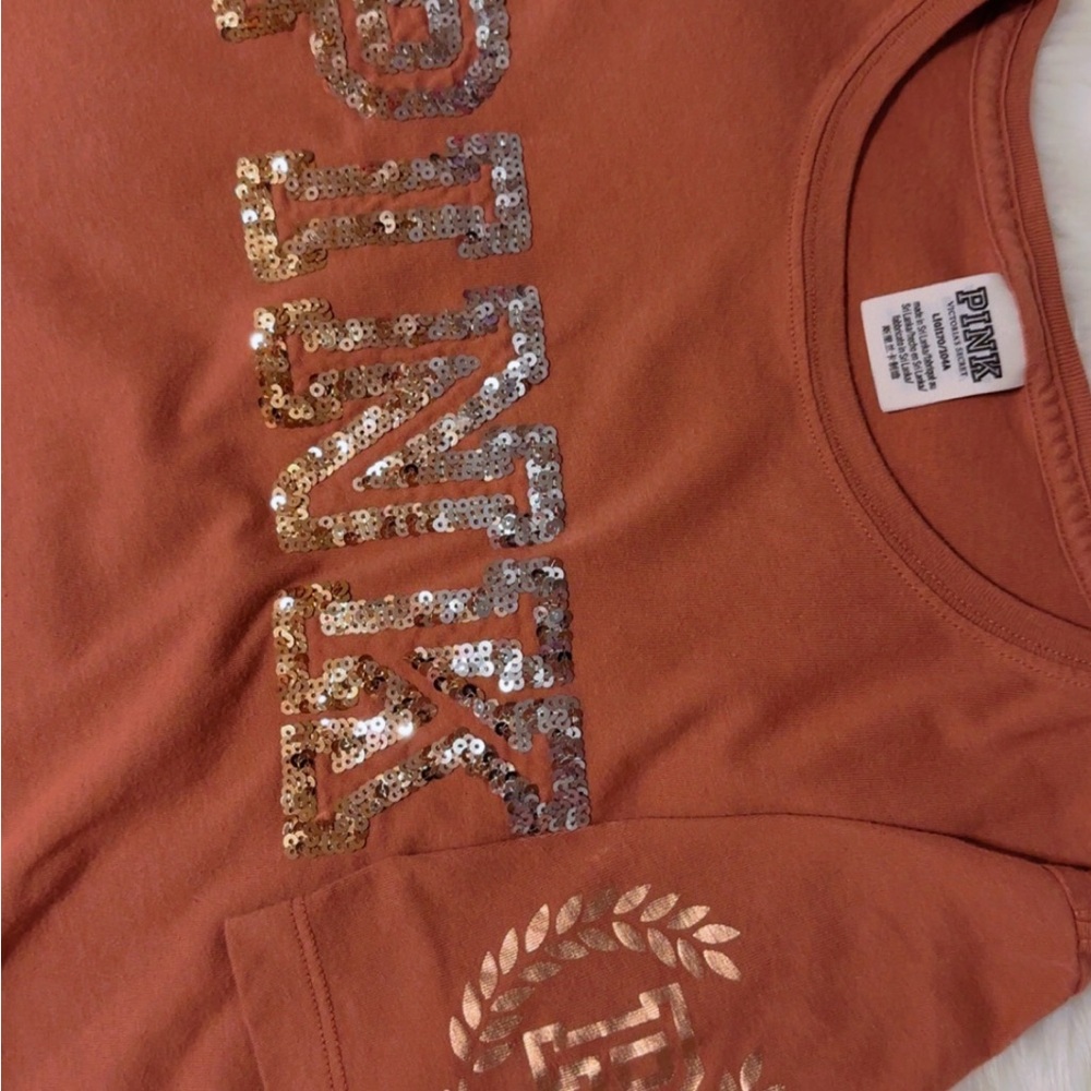 PINK Victoria's Secret Kids Sequin Logo Shirt - Orange
